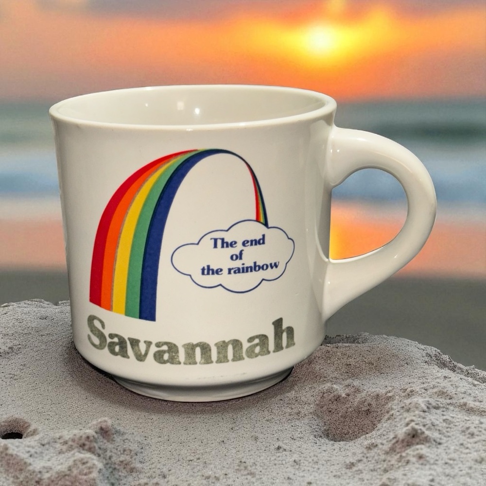 Vintage 1980s Savannah Coffee Cup Mug “The End Of The Rainbow”